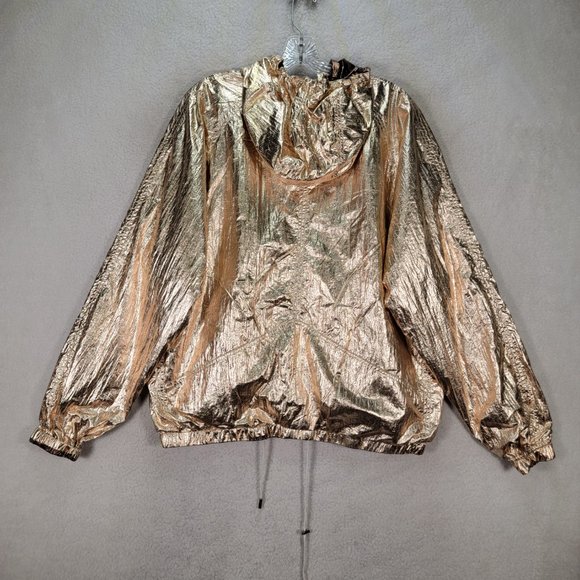 BLANK NYC Reversible Copper Gold Hooded Metallic Good Vibrations Bomber Jacket - Picture 13 of 16